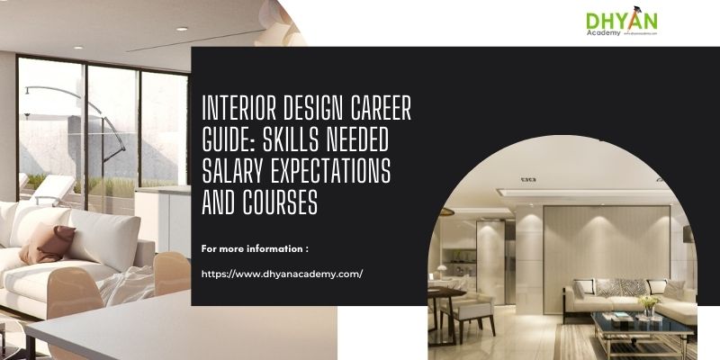 Interior design career guide showing skills needed, salary expectations and interior design courses by Dhyan Academy